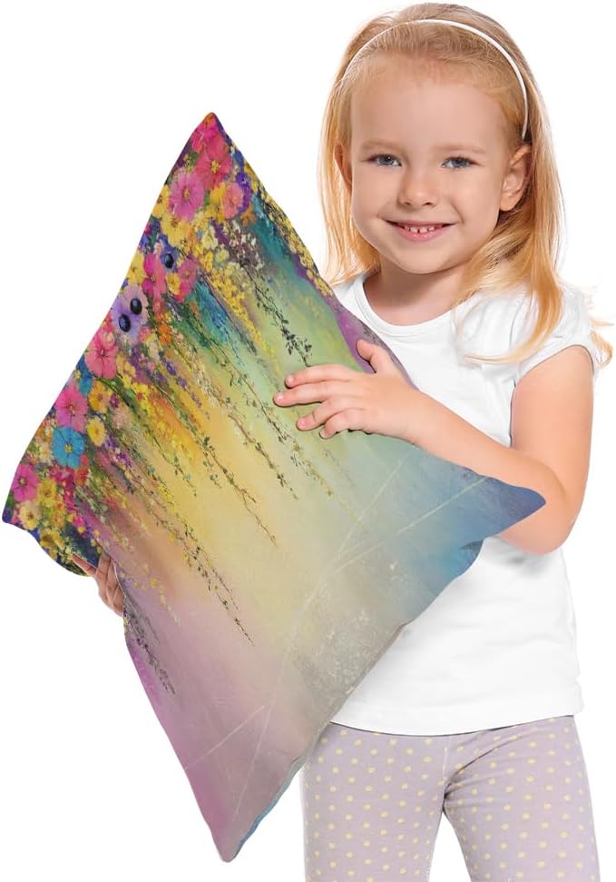 Moslion Floral Pillows Flower Decorative Throw Pillow Cover Watercolor Painting Flowers Pillow Case 18x18 Inch Cotton Linen Square Cushion Cover for Sofa Bed Purple - Image 2